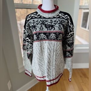 Vintage St. John’s Bay Gray Black Red Reindeer Fair Isle Rollneck Sweater Large